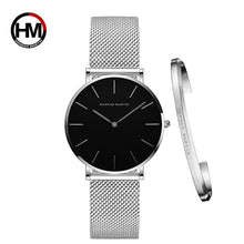 将图片加载到图库查看器,Women Watch 1 set Bracelet Japan Quartz Movement Simple Waterproof Rose Gold Stainless Steel Mesh Ladies watch relogio feminino