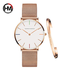 将图片加载到图库查看器,Women Watch 1 set Bracelet Japan Quartz Movement Simple Waterproof Rose Gold Stainless Steel Mesh Ladies watch relogio feminino