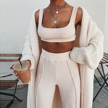 Load image into Gallery viewer, NewAsia Tacksuit Women 2 Piece Set Sleeveless White Ribbed Two Piece Outfits Crop Top Long Pants Plus Size Casual Matching Sets