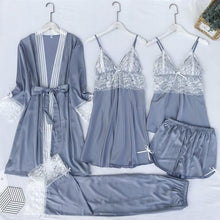 Cargar imagen en el visor de la galería, Satin Lace 5PCS Sleep Set Sexy Kimono Bathrobe Gown Female Robe Silky Nightwear Intimate Lingerie Casual Nightgown Sleepwear