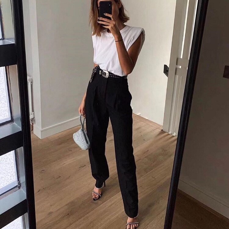 Woman Muscle Sleeeveless Tshirt Shoulder pads Round neck Tops Tees Fashion summer T-Shirts
