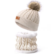 将图片加载到图库查看器,Two pieces Hat Scarf Set Beanie Cap Children's Hats Girls Caps Fake Ball Pompon Keep Warm Winter Knitted Skullies Kids Bone