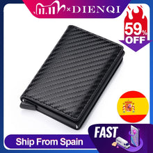 将图片加载到图库查看器,DIENQI Carbon Fiber RFID Blocking Men's Credit Card Holder Leather Bank Card Wallet Case Cardholder Protection Purse For Women