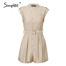 將圖片載入圖庫檢視器 Simplee Casual sash belt women playsuit Sleeveless buttons pockets female rompers jumpsuit Spring summer elegant ladies overalls
