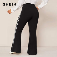 将图片加载到图库查看器,SHEIN Plus Size Black Striped Side Flare Leg Joggers Women Spring Autumn Pants High Waist Sporting Long Trousers