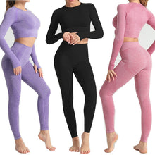 Load image into Gallery viewer, Women Seamless yoga set Fitness Sports Suits GYM Cloth Yoga Long Sleeve Shirts High Waist Running Leggings Workout Pants Shirts
