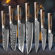 Load image into Gallery viewer, Kitchen knife Japanese Chef Knives 7CR17 440C Stainless Steel Imitation Damascus Knife Meat Cleaver Slicer Santoku Cutter Set