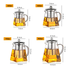 Load image into Gallery viewer, Heat Resistant Glass Teapot With Stainless Steel Infuser Heated Container Tea Pot Good Clear Kettle Square Filter Baskets