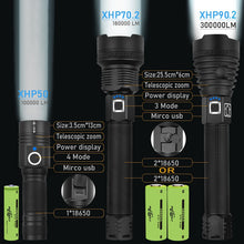 将图片加载到图库查看器,300000 lm xhp90.2 most powerful led flashlight torch usb xhp50 rechargeable tactical flashlights 18650 or 26650 hand lamp xhp70