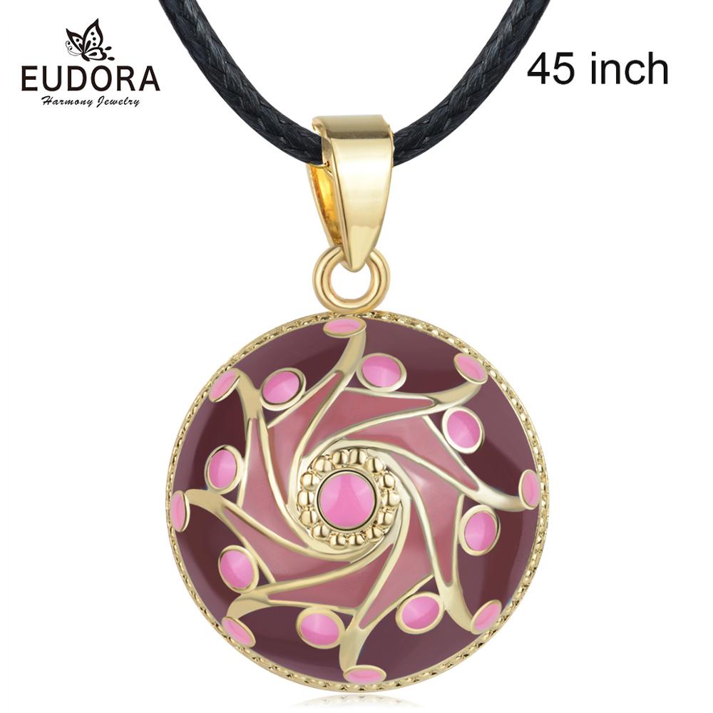 EUDORA Original Enamel Craft Pink Harmony Ball Musical Pendant Universe Planet Necklace For Mom Baby Pregnancy Jewelry Gift Idea