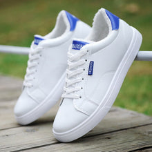 将图片加载到图库查看器,Men's White Sneakers Plus Velvet Warm Winter Shoes For Men Shoes Casual Lace Up PU Leather Ankle Boots