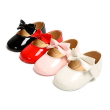 Cargar imagen en el visor de la galería, Newborn Toddler Baby Girl Shoes PU leather Buckle First Walkers With Bow Red Black Pink White Soft Soled Non-slip Crib Shoes