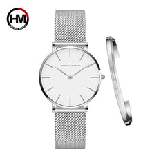 将图片加载到图库查看器,Women Watch 1 set Bracelet Japan Quartz Movement Simple Waterproof Rose Gold Stainless Steel Mesh Ladies watch relogio feminino
