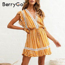 將圖片載入圖庫檢視器 BerryGo Ruffle sleeveless boho dress women Floral print high waist summer dress 2020 Beach wear cotton a line mini dress casual