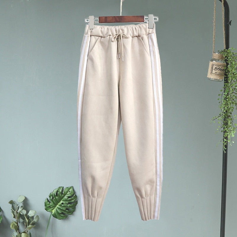 Casual Autumn Winter Women Pants Korean Elastic High Waist Pockets Suede Harem Pants Plus Size Trousers Women femme pantalon