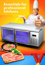 Load image into Gallery viewer, Double Temperature Kitchen Stainless Steel Under-Counter Refrigerator Blu-ray Glass Doors Commercial Refrigerator Freezer