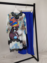 Load image into Gallery viewer, African New Fashion Lace Collar Suit (Dress and Trousers)Bat SLeeve Suit Oversized African For Lady(KSTZ1#)