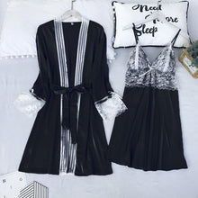 Cargar imagen en el visor de la galería, Satin Lace 5PCS Sleep Set Sexy Kimono Bathrobe Gown Female Robe Silky Nightwear Intimate Lingerie Casual Nightgown Sleepwear