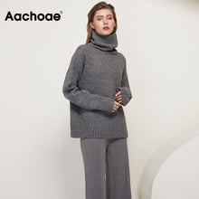 Cargar imagen en el visor de la galería, Aachoae Autumn Winter Women Knitted Turtleneck Cashmere Sweater 2020 Casual Basic Pullover Jumper Batwing Long Sleeve Loose Tops