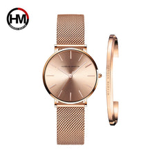 将图片加载到图库查看器,Women Watch 1 set Bracelet Japan Quartz Movement Simple Waterproof Rose Gold Stainless Steel Mesh Ladies watch relogio feminino