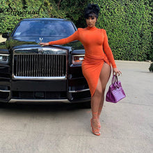 Load image into Gallery viewer, Simenual Wrap Side Split Bodycon Midi Dresses Long Sleeve for Women Fall 2020 Clothing Solid Night Partywear Skinny Dress Autumn