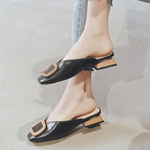 Charger l'image dans la galerie, Women Summer Slip On PU Slippers Ladies Square Toe Cone Heels Slipper Woman Fashion Metal Decoration Casual Female Party Sandal