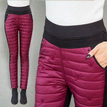 Load image into Gallery viewer, Winter Embroidery trousers women Fashion down Cotton Warm velvet Pants Mom Snow wear Thick straight pants Large Size sweatpants