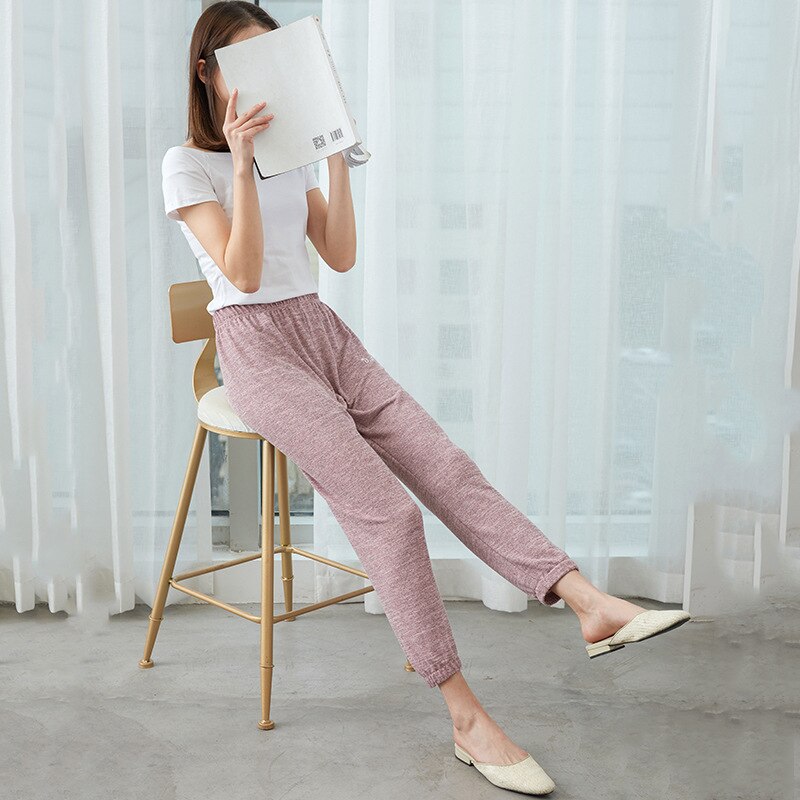 Soft Women Home Pants Casual Ankle-Length Sleep Pants Lounge Wear Women Pajama Pants Elastic Harem Pants Outwear Loose Trousers