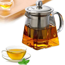 Load image into Gallery viewer, Heat Resistant Glass Teapot With Stainless Steel Infuser Heated Container Tea Pot Good Clear Kettle Square Filter Baskets
