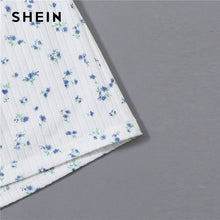 Load image into Gallery viewer, SHEIN White Ruched Knot Front Ditsy Floral Crop Cami Top and Shorts PJ Set Women Summer Rib-Knit Sleepwear Casual Pajama Sets