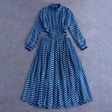 Cargar imagen en el visor de la galería, Designer Geometric Print Runway Dress Women's 3/4 Sleeve Waist Hollow Out Holiday Casual Long Dress