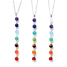 Cargar imagen en el visor de la galería, 7 Chakra Stones Reiki Healing Point Chakra Pendant Charm Pendant Ankh Yoga Jewelry Semi Precious Stone Necklace