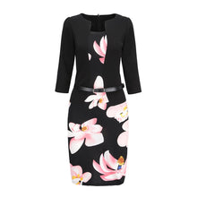 Cargar imagen en el visor de la galería, Women's Dress O Neck Office Work Formal Dress Bodycon Sheath Pencil Dresses with Belt 19ING