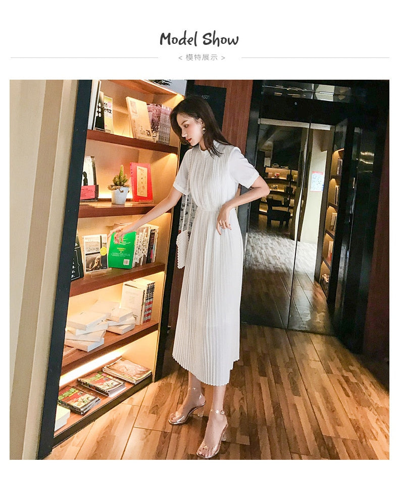 BEST Spring 2019 Long Pleated Dress Summer Casual Women High Waist Elascity