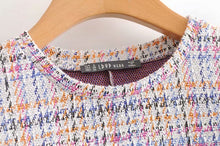 将图片加载到图库查看器,TMODA299 2020 Women Elegant Tweed Mini Dress Tassels Three Quater Sleeve O Neck Female Casual Fashion Chic Dresses Vestidos