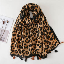 Load image into Gallery viewer, Fashion Design Sexy Leopard Dot Tassel Viscose Shawl Scarf High Quality Neckerchief Autumn Winter Foulards Muslim Hijab Sjaal