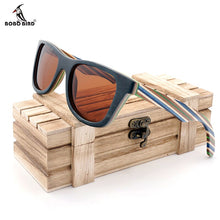 Load image into Gallery viewer, BOBO BIRD Polarized Sunglasses Women Men Layered Skateboard Wooden Frame Square Style Glasses for Ladies Eyewear In Wood Box