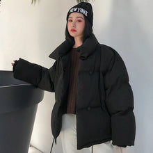 Cargar imagen en el visor de la galería, Korean Style 2019 Winter Jacket Women Stand Collar Solid Black White Female Down Coat Loose Oversized Womens Short Parka