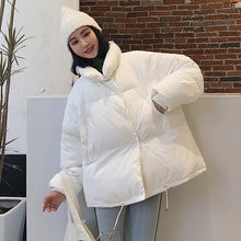Cargar imagen en el visor de la galería, Korean Style 2019 Winter Jacket Women Stand Collar Solid Black White Female Down Coat Loose Oversized Womens Short Parka