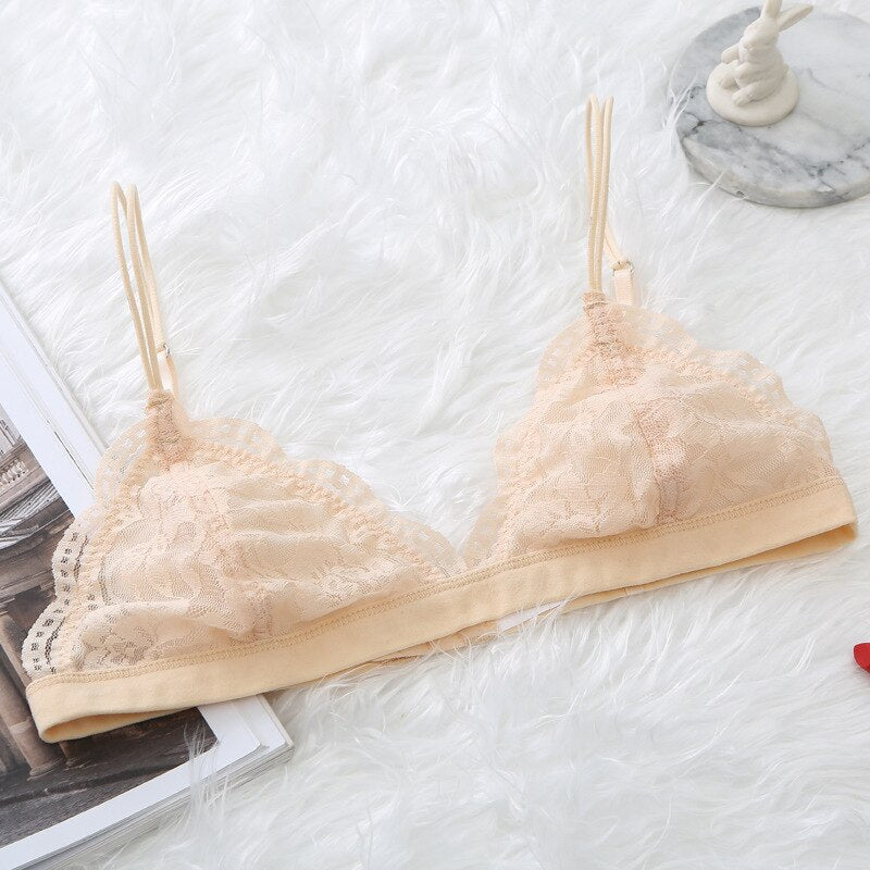 New Sexy Floral Lace Bra Thin Wire Free Bralette Comfortable Adjusted Underwear Women Lace Bra Brassiere Girl Small Cup Lingerie