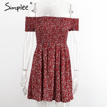 Load image into Gallery viewer, Simplee Off shoulder floral summer dress Vintage high waist beach dress women 2017 Sexy short dresses vestidos