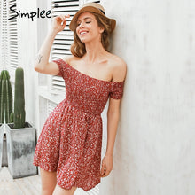 Load image into Gallery viewer, Simplee Off shoulder floral summer dress Vintage high waist beach dress women 2017 Sexy short dresses vestidos