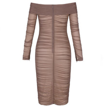 Load image into Gallery viewer, Deer Lady Summer Party Dress Women 2019 Sexy Mesh Bodycon Dress Long Sleeve Off Shoulder Sheer Ruched Celebrity Club Dress