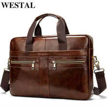 將圖片載入圖庫檢視器 WESTAL Bag men's Genuine Leather briefcase Male man laptop bag natural Leather for men Messenger bags men's briefcases 2019
