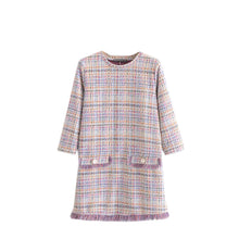 将图片加载到图库查看器,TMODA299 2020 Women Elegant Tweed Mini Dress Tassels Three Quater Sleeve O Neck Female Casual Fashion Chic Dresses Vestidos
