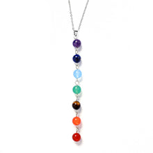 Cargar imagen en el visor de la galería, 7 Chakra Stones Reiki Healing Point Chakra Pendant Charm Pendant Ankh Yoga Jewelry Semi Precious Stone Necklace