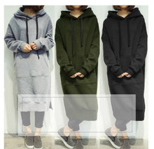 将图片加载到图库查看器,Women's Casual Loose Long Hoodies Autumn Solid Color Sweatshirt Hooded Sweatshirt Dress. Hoodie Dress