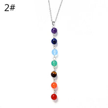 Cargar imagen en el visor de la galería, 7 Chakra Stones Reiki Healing Point Chakra Pendant Charm Pendant Ankh Yoga Jewelry Semi Precious Stone Necklace