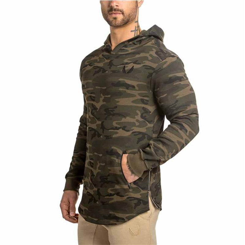 Men Pocket Embroider Side Zipper Hoodie