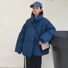 Cargar imagen en el visor de la galería, Korean Style 2019 Winter Jacket Women Stand Collar Solid Black White Female Down Coat Loose Oversized Womens Short Parka